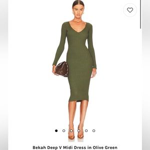 Revolve NBD Bekah Deep V Midi Dress in Olive Green